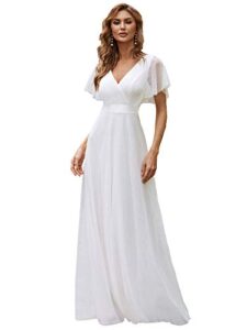 ever-pretty women's a-line v-neck empire waist backless formal dress bridesmaid dress formal dress white us14