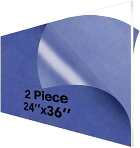clear acrylic plexiglass sheet 1/8" thick cast acrylic sheet 24" x 36" pack 2, 3mm transparent acrylic board - 24x36 plexi glass perspex panel for display painting shelf diy wedding signs cut to size