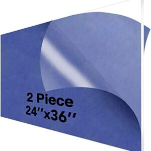 Clear Acrylic Plexiglass Sheet 1/8" Thick Cast Acrylic Sheet 24" x 36" Pack 2, 3mm Transparent Acrylic Board - 24x36 Plexi Glass Perspex Panel for Display Painting Shelf DIY Wedding Signs Cut to Size