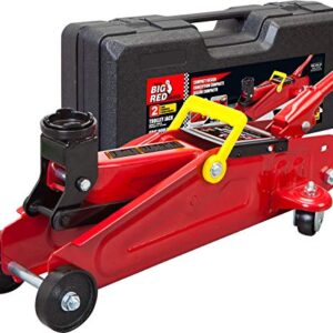 BIG RED T820014S Torin Hydraulic Trolley Service/Floor Jack with Blow Mold Carrying Storage Case, 1.5 Ton (3,000 lb) Capacity, Red