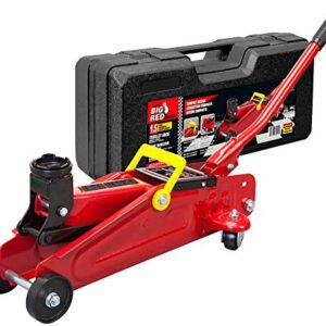 BIG RED T820014S Torin Hydraulic Trolley Service/Floor Jack with Blow Mold Carrying Storage Case, 1.5 Ton (3,000 lb) Capacity, Red