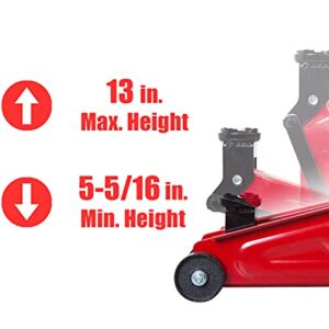 BIG RED T820014S Torin Hydraulic Trolley Service/Floor Jack with Blow Mold Carrying Storage Case, 1.5 Ton (3,000 lb) Capacity, Red