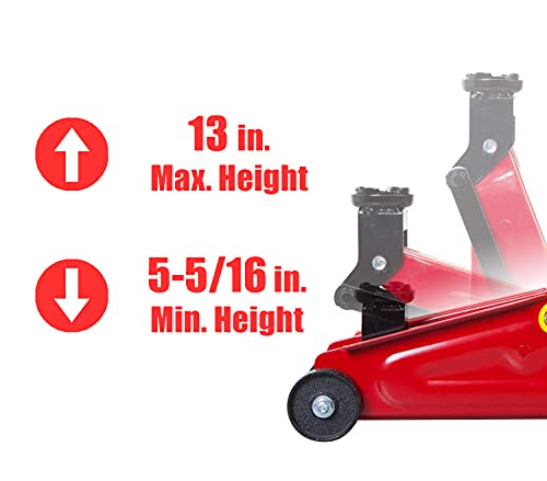 BIG RED T820014S Torin Hydraulic Trolley Service/Floor Jack with Blow Mold Carrying Storage Case, 1.5 Ton (3,000 lb) Capacity, Red