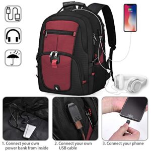 NUBILY Laptop Backpack 17 Inch Waterproof Extra Large TSA Travel Backpack Anti Theft College Business Mens Backpacks with USB Charging Port 17.3 Gaming Computer Backpack for Women Men Red 45L