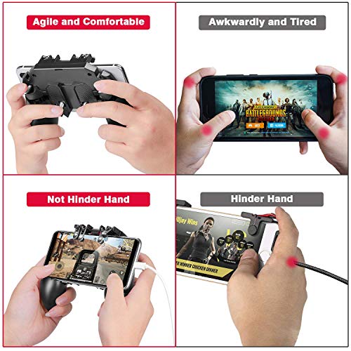 Mobile Game Controller w/ L1R1 L2R2 Triggers [ 6 Finger ], PUBG/COD Mobile Controller w/Cooling Fan & 1200mAh Power Bank, Gaming Grip Joystick Gamepad, Shoot Aim Keys for 4.7-6.5" Android iOS Phone