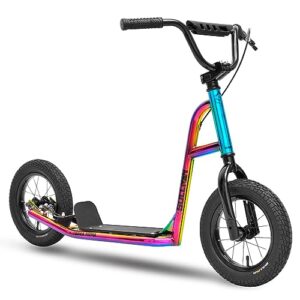 sullivan terra firma all-terrain bmx scooter, premium quality, push scooter for ages 6 to 12 years, kick scooter, 12 inch wheels, fast rolling tires, powerful brake, comfortable grips, safety pad