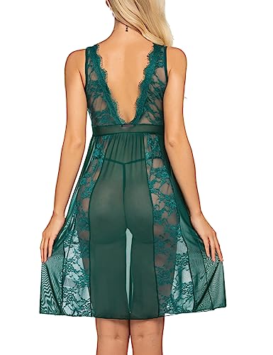 Avidlove Sexy Lingerie for Women Sheer Lace Nightgowns Bridal Babydoll Nightwear Dark Green, XL