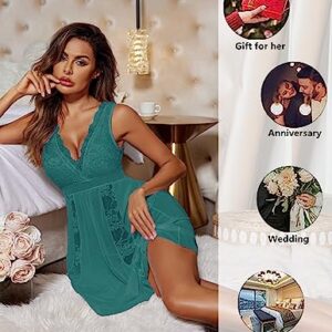 Avidlove Sexy Lingerie for Women Sheer Lace Nightgowns Bridal Babydoll Nightwear Dark Green, XL