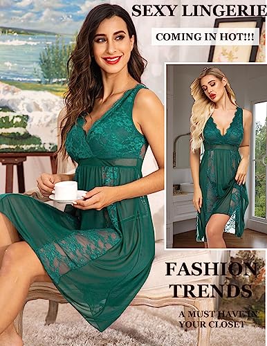 Avidlove Sexy Lingerie for Women Sheer Lace Nightgowns Bridal Babydoll Nightwear Dark Green, XL