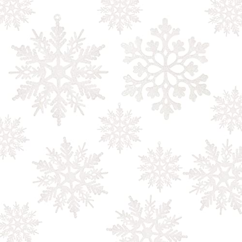 36pcs Christmas White Snowflake Ornaments Plastic Glitter Snow Flakes Ornaments for Winter Christmas Tree Decorations Size Varies Craft Snowflakes