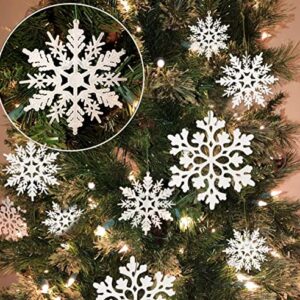 36pcs Christmas White Snowflake Ornaments Plastic Glitter Snow Flakes Ornaments for Winter Christmas Tree Decorations Size Varies Craft Snowflakes