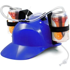 novelty place drinking helmet - adjustable can holder cap drinker favor hat - straw for beer soda - party fun beverage gadgets(blue)