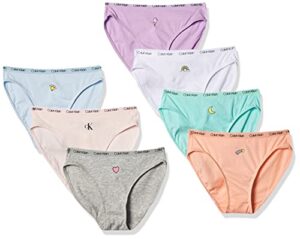calvin klein girls' cotton underwear bikini panties, 7 pack-fun icons, large