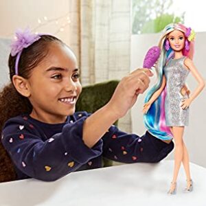 Barbie Fantasy Hair Doll & Accessories, Long Colorful Blonde Hair with Mermaid and Unicorn-Inspired Clothes