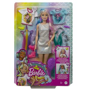 Barbie Fantasy Hair Doll & Accessories, Long Colorful Blonde Hair with Mermaid and Unicorn-Inspired Clothes