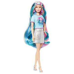 Barbie Fantasy Hair Doll & Accessories, Long Colorful Blonde Hair with Mermaid and Unicorn-Inspired Clothes