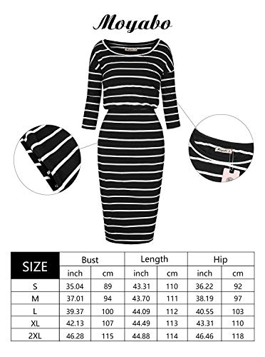 Moyabo Church Dresses for Women 3/4 Sleeve Round Neck Elastic Wasit Causal Dresses with Pockets Black Large