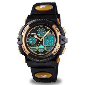 kids waterproof watch boys girls with alarm, digital sports waterproof watch for kids birthday presents gold gifts age 5-16 boys girls children young teen outdoor electronic watches alarm stopwatch