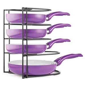 mindspace pan organizer rack, pot lid organizer for cabinet storage, pantry organizer, pot lid organizer rack for kitchen counter | 5-tier heavy-duty pan rack | the wire collection, black