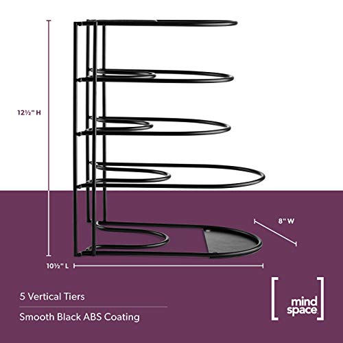 Mindspace Pan Organizer Rack, Pot lid Organizer for Cabinet Storage, Pantry Organizer, Pot Lid Organizer Rack for Kitchen Counter | 5-Tier Heavy-Duty Pan Rack | The Wire Collection, Black