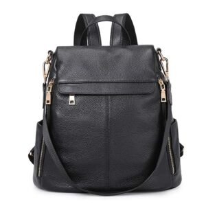 kattee women's anti-theft backpack purse genuine leather shoulder bag fashion ladies satchel bags - black
