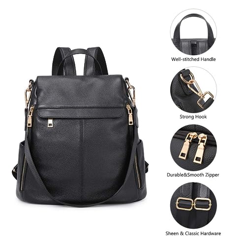 Kattee Women's Anti-Theft Backpack Purse Genuine Leather Shoulder Bag Fashion Ladies Satchel Bags - Black