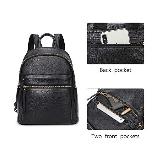 Kattee Genuine Leather Backpack Purse for Women Multi-functional Elegant Daypack Soft Leather Shoulder Bag Office, Shopping, Trip - Black