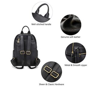 Kattee Genuine Leather Backpack Purse for Women Multi-functional Elegant Daypack Soft Leather Shoulder Bag Office, Shopping, Trip - Black