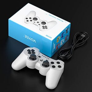 VOYEE Wireless Controller Compatible with Playstation 3 PS-3 Controller with Upgraded Joystick/Rechargerable Battery/Motion Control/Double Shock (White)