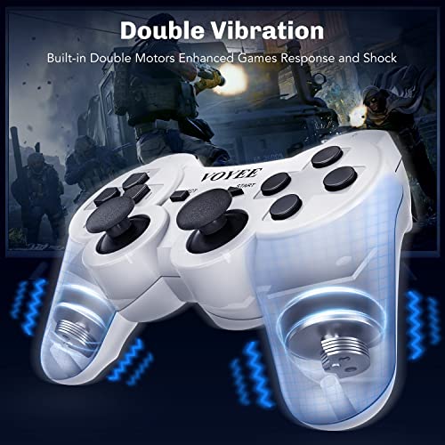 VOYEE Wireless Controller Compatible with Playstation 3 PS-3 Controller with Upgraded Joystick/Rechargerable Battery/Motion Control/Double Shock (White)