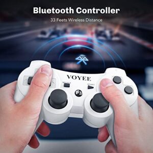 VOYEE Wireless Controller Compatible with Playstation 3 PS-3 Controller with Upgraded Joystick/Rechargerable Battery/Motion Control/Double Shock (White)