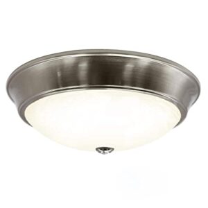 mingbright 15 inch led flush mount ceiling light fixture with alabaster glass shade 16w 1050lm 3000k warm white dimmable damp location use ceiling lamp for living room, bathroom