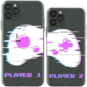 Toik Matching Couple Cases for Apple iPhone 11 Pro Xs Max Xr 10 X 8 Plus 7 6s 5s SE Cover Protective Teen Boyfriend Glitch Art Cute Geek Apple Slim Players BFFs Flexible Gamepad Design Girlfriend