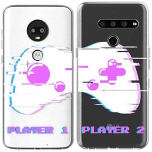 Toik Matching Couple Cases for Apple iPhone 11 Pro Xs Max Xr 10 X 8 Plus 7 6s 5s SE Cover Protective Teen Boyfriend Glitch Art Cute Geek Apple Slim Players BFFs Flexible Gamepad Design Girlfriend