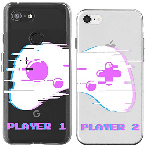 Toik Matching Couple Cases for Apple iPhone 11 Pro Xs Max Xr 10 X 8 Plus 7 6s 5s SE Cover Protective Teen Boyfriend Glitch Art Cute Geek Apple Slim Players BFFs Flexible Gamepad Design Girlfriend