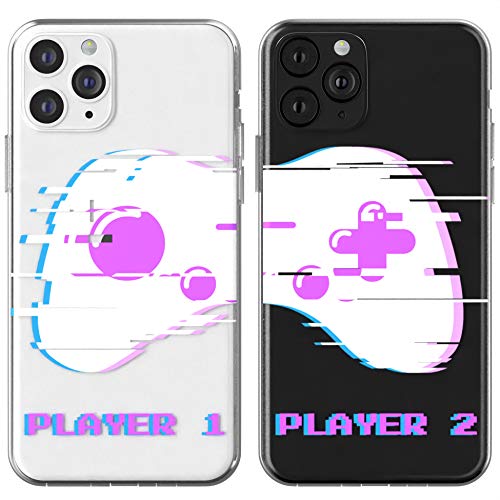 Toik Matching Couple Cases for Apple iPhone 11 Pro Xs Max Xr 10 X 8 Plus 7 6s 5s SE Cover Protective Teen Boyfriend Glitch Art Cute Geek Apple Slim Players BFFs Flexible Gamepad Design Girlfriend