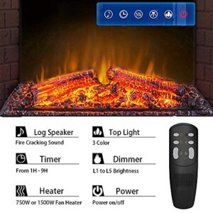 Masarflame 43'' Electric Fireplace Insert, Retro Recessed Fireplace Heater with Fire Cracking Sound, Remote Control & Timer, 750/1500W, Black