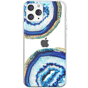 toik slim tpu case for apple iphone 11 pro xs max xr 10 x 8 plus 7 6s 5s se silicone flexible cover women mineral slices girls geode gift lightweight design blue protective agate print clear