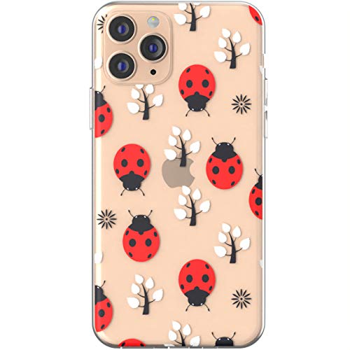 Toik Slim TPU Case for Apple iPhone 11 Pro Xs Max Xr 10 X 8 Plus 7 6s 5s SE Pattern Cute Trees Girls Clear Ladybugs Silicone Print Design Lightweight Protective Flexible Cover Women Red Gift