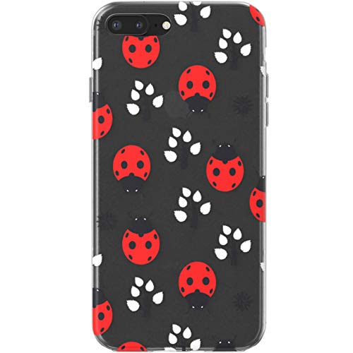 Toik Slim TPU Case for Apple iPhone 11 Pro Xs Max Xr 10 X 8 Plus 7 6s 5s SE Pattern Cute Trees Girls Clear Ladybugs Silicone Print Design Lightweight Protective Flexible Cover Women Red Gift