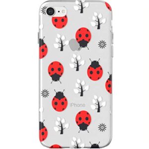Toik Slim TPU Case for Apple iPhone 11 Pro Xs Max Xr 10 X 8 Plus 7 6s 5s SE Pattern Cute Trees Girls Clear Ladybugs Silicone Print Design Lightweight Protective Flexible Cover Women Red Gift