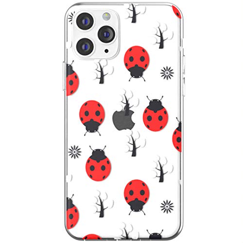 Toik Slim TPU Case for Apple iPhone 11 Pro Xs Max Xr 10 X 8 Plus 7 6s 5s SE Pattern Cute Trees Girls Clear Ladybugs Silicone Print Design Lightweight Protective Flexible Cover Women Red Gift
