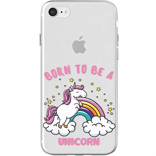 Toik Slim TPU Case for Apple iPhone 11 Pro Xs Max Xr 10 X 8 Plus 7 6s 5s SE Cute Print Funny Born to be a Unicorn Design Girls Women Quote Cover Silicone Lightweight Gift Flexible Protective Clear