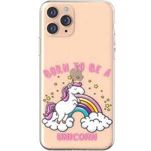 Toik Slim TPU Case for Apple iPhone 11 Pro Xs Max Xr 10 X 8 Plus 7 6s 5s SE Cute Print Funny Born to be a Unicorn Design Girls Women Quote Cover Silicone Lightweight Gift Flexible Protective Clear