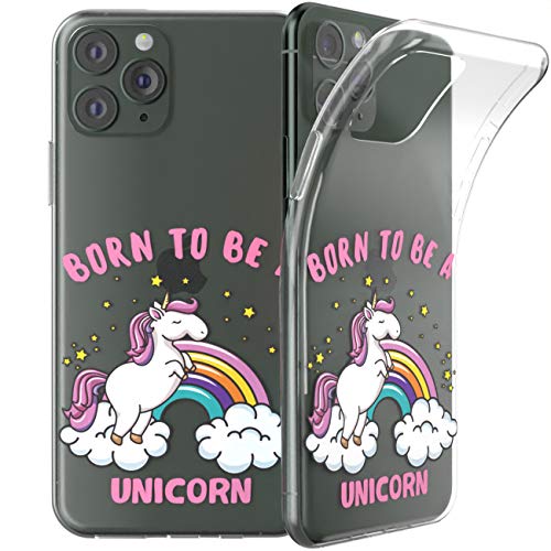 Toik Slim TPU Case for Apple iPhone 11 Pro Xs Max Xr 10 X 8 Plus 7 6s 5s SE Cute Print Funny Born to be a Unicorn Design Girls Women Quote Cover Silicone Lightweight Gift Flexible Protective Clear