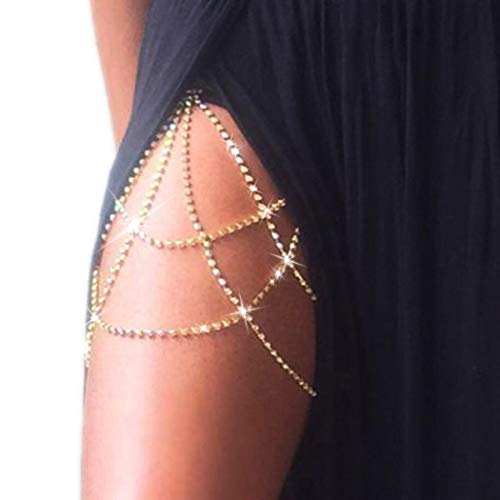 Victray Crystal Leg Chain Glitter Body Chains Beach Thigh Chain Fashion Body Jewelry Accessory for Women and Girls (Silver)