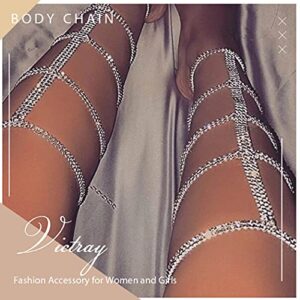 Victray Crystal Leg Chain Glitter Body Chains Beach Thigh Chain Fashion Body Jewelry Accessory for Women and Girls (Silver)