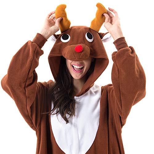 Beauty Shine Adult Unisex Animal Costume Halloween Christmas Cosplay Plush Pajama Onesie (Large, Coffee Reindeer)