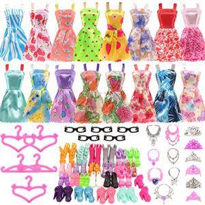 barwa 42 pcs doll clothes and accessories 10 pcs party dresses 32 pcs shoes, crown, necklace accessories for 11.5 inch doll
