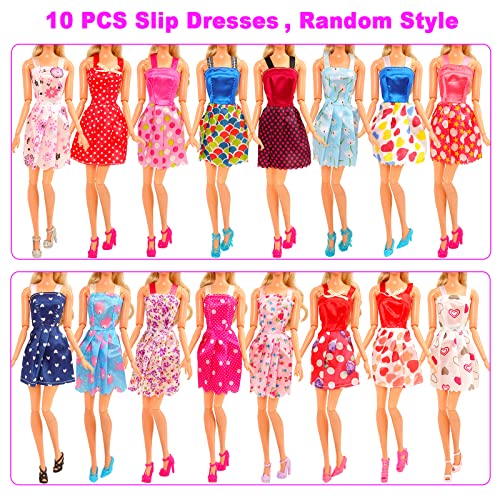 BARWA 42 pcs Doll Clothes and Accessories 10 pcs Party Dresses 32 pcs Shoes, Crown, Necklace Accessories for 11.5 inch Doll